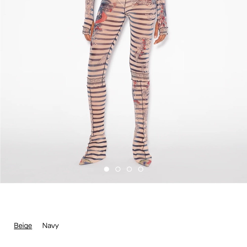 Striped Beige Nude Sailor Tattoo Pants
